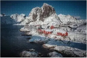 Puzzles 1000 Hamnoy Fishing Village on Lofoten Islands Norway with red rorbu Houses - Educational Intellectual Jigsaw Puzzles Puzzle Fun Game for Men Women Kids