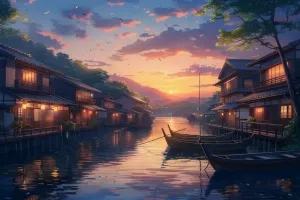 Puzzles for Adults 1000 Pieces Fishing Village at Dusk - Relieving Games for Everyone-Perfectly for Home Decor