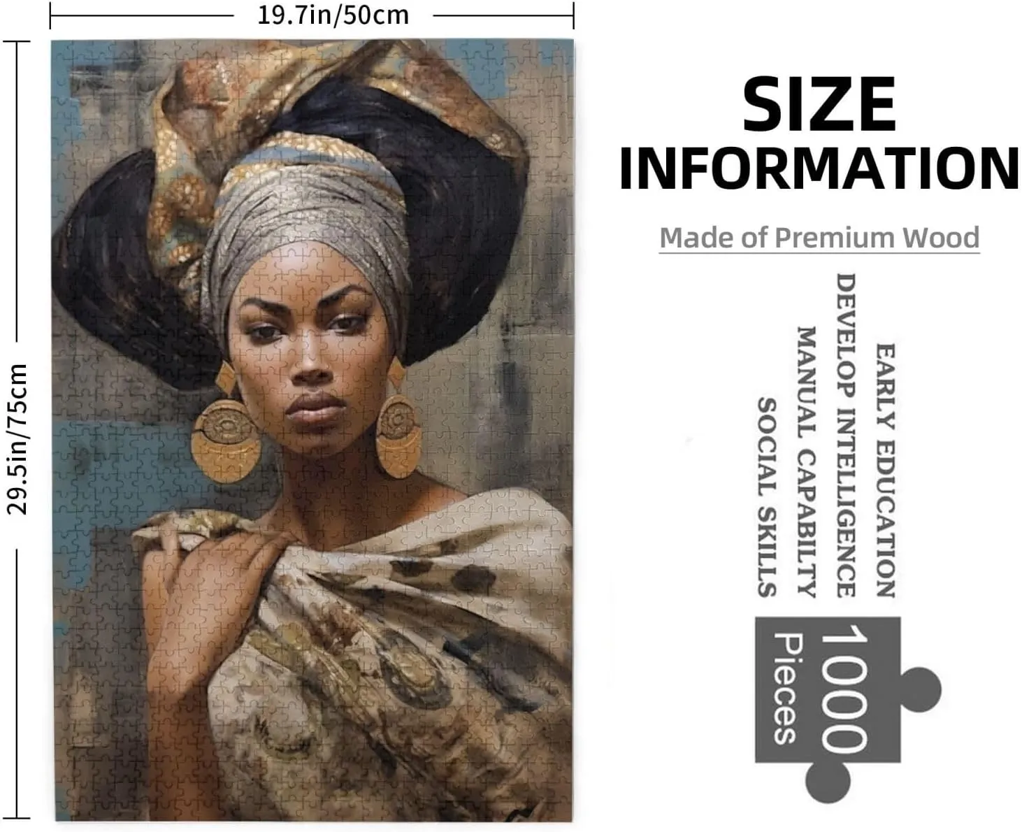 Puzzles for adults 1000 pieces jigsaw puzzles African Black Woman African American Queen Formation wooden Wall Art Pictures for Living Room Props Toys 29.5 x 19.6 in