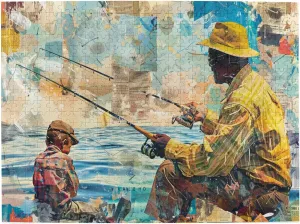 Puzzles for Adults 500 Pieces, Father and Son Fishing, Wooden Jigsaw Puzzles, Unique Artwork for Adults, 500 Piece Jigsaw Puzzle for Adults Challenging Charm Puzzle for Game Night