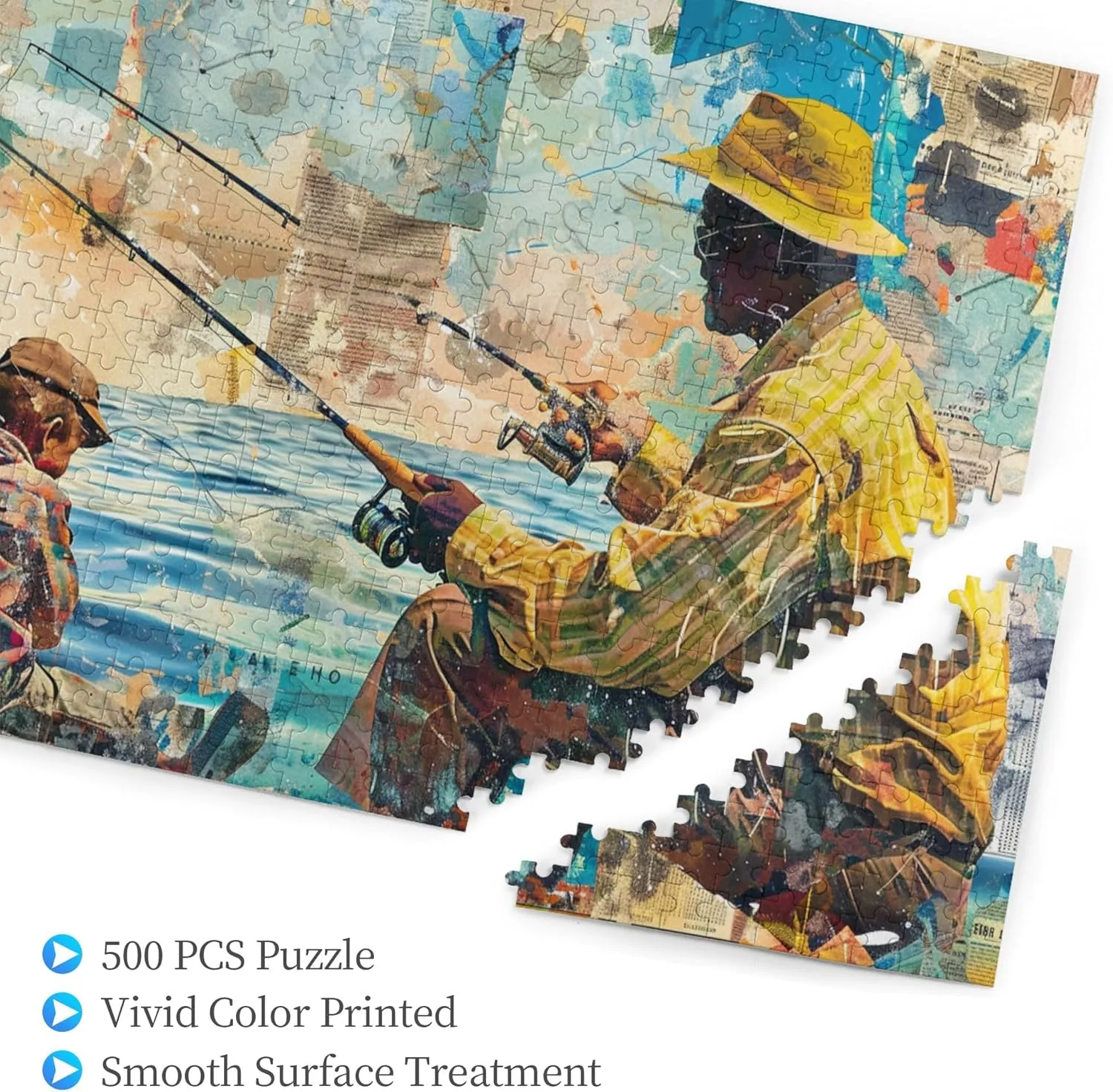 Puzzles for Adults 500 Pieces, Father and Son Fishing, Wooden Jigsaw Puzzles, Unique Artwork for Adults, 500 Piece Jigsaw Puzzle for Adults Challenging Charm Puzzle for Game Night