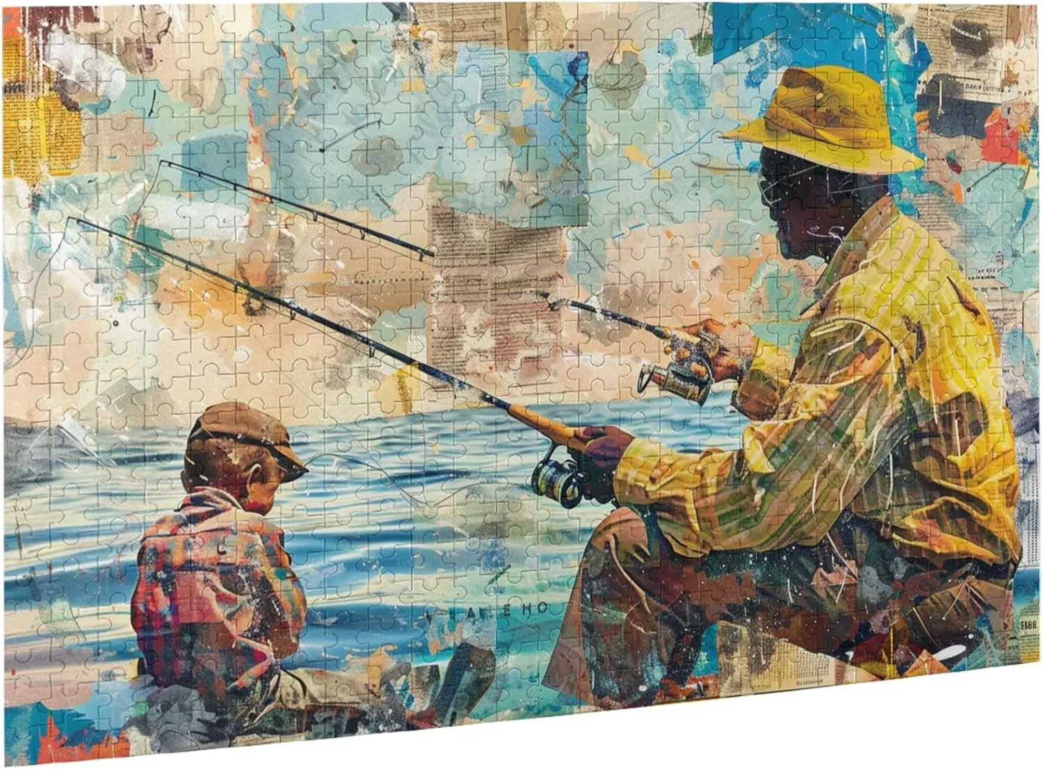 Puzzles for Adults 500 Pieces, Father and Son Fishing, Wooden Jigsaw Puzzles, Unique Artwork for Adults, 500 Piece Jigsaw Puzzle for Adults Challenging Charm Puzzle for Game Night