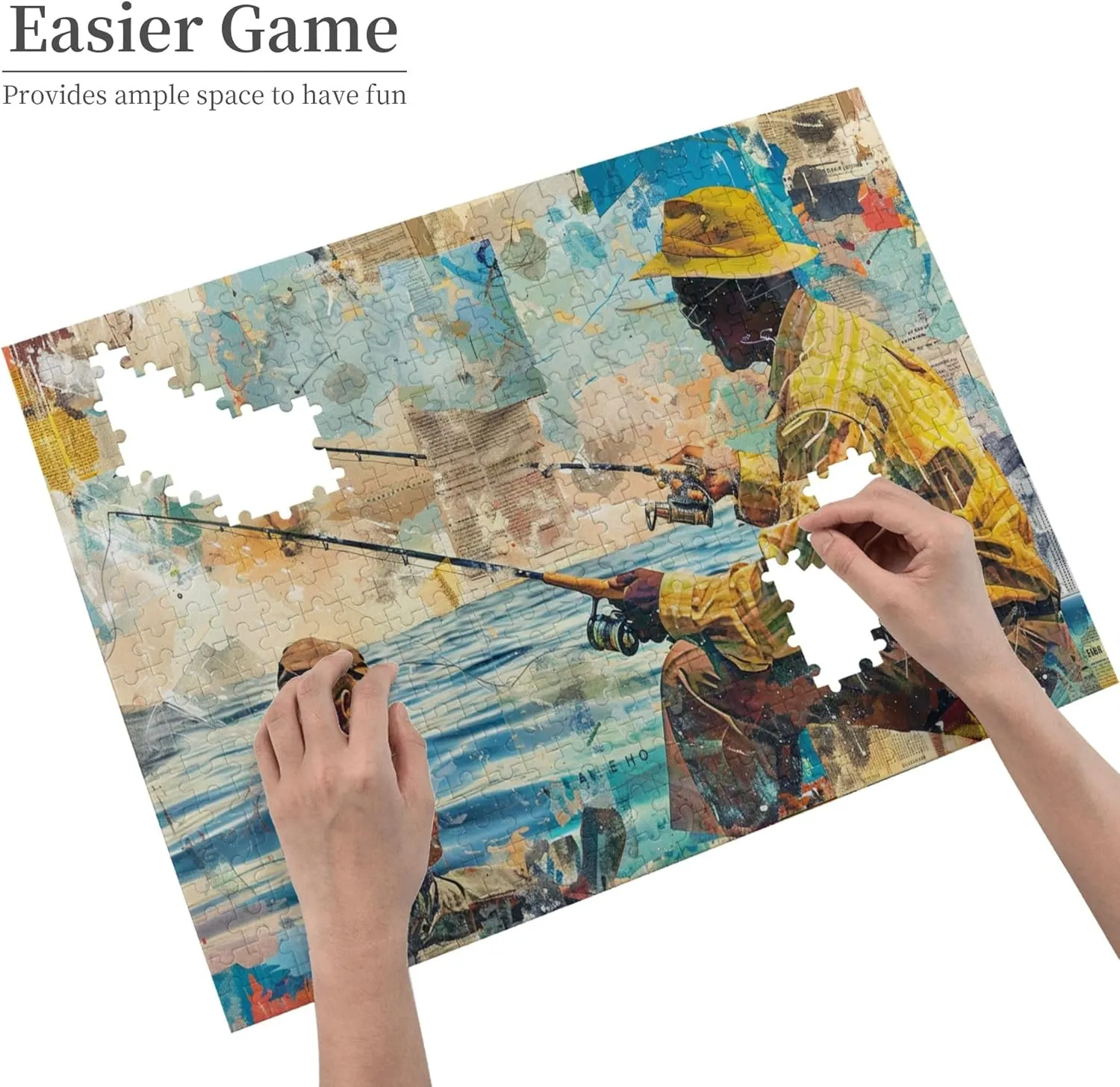 Puzzles for Adults 500 Pieces, Father and Son Fishing, Wooden Jigsaw Puzzles, Unique Artwork for Adults, 500 Piece Jigsaw Puzzle for Adults Challenging Charm Puzzle for Game Night