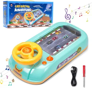 Racing Adventure Car Steering Wheel, Racing Car Steering Wheel Toy with 8 Songs,Musical Steering Wheel Toys for Boys 4-6, Toddler Simulated Driving Racing Car Game with Sound Age 3  Year Old