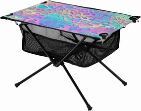 Rainbow Dots Portable Folding Camping Table, Compact Lightweight Beach Table with Carrying Bag for Outdoor Picnics, BBQs, Camp