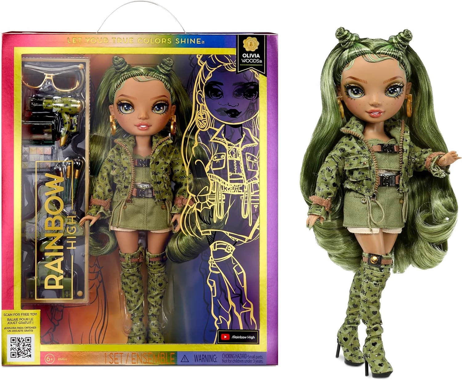 Rainbow High Olivia- Camo Green Fashion Doll. Fashionable Outfit & 10  Colorful Play Accessories. Great Gift for Kids 4-12 Years Old and Collectors.