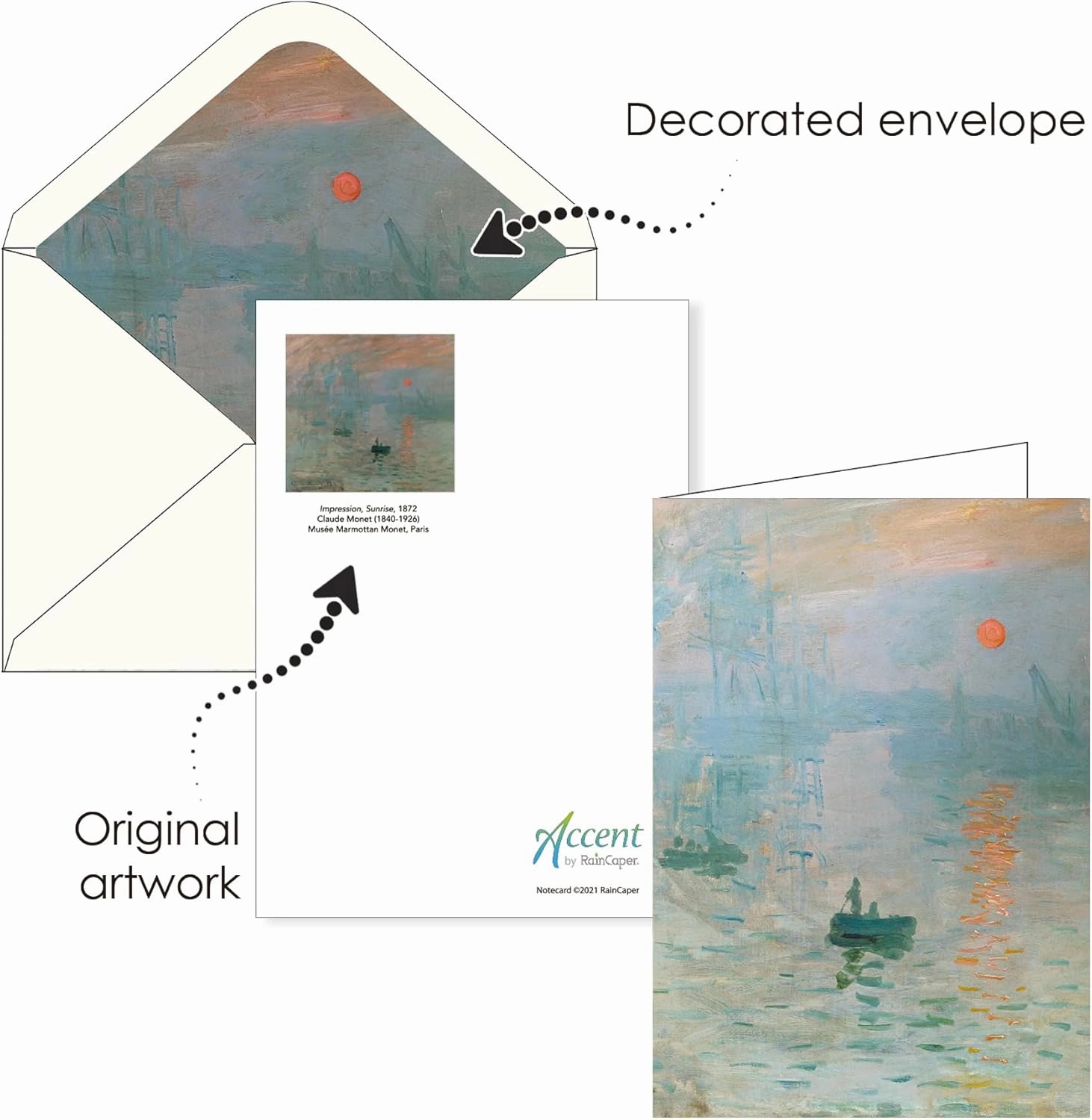 RainCaper Fine Art Keepsake 5x7 Blank Stationery Monet Greeting Note Cards With Decorative Envelopes, Gift Boxed Set of 16 | 300 GSM Cardstock (Monet Favorites)