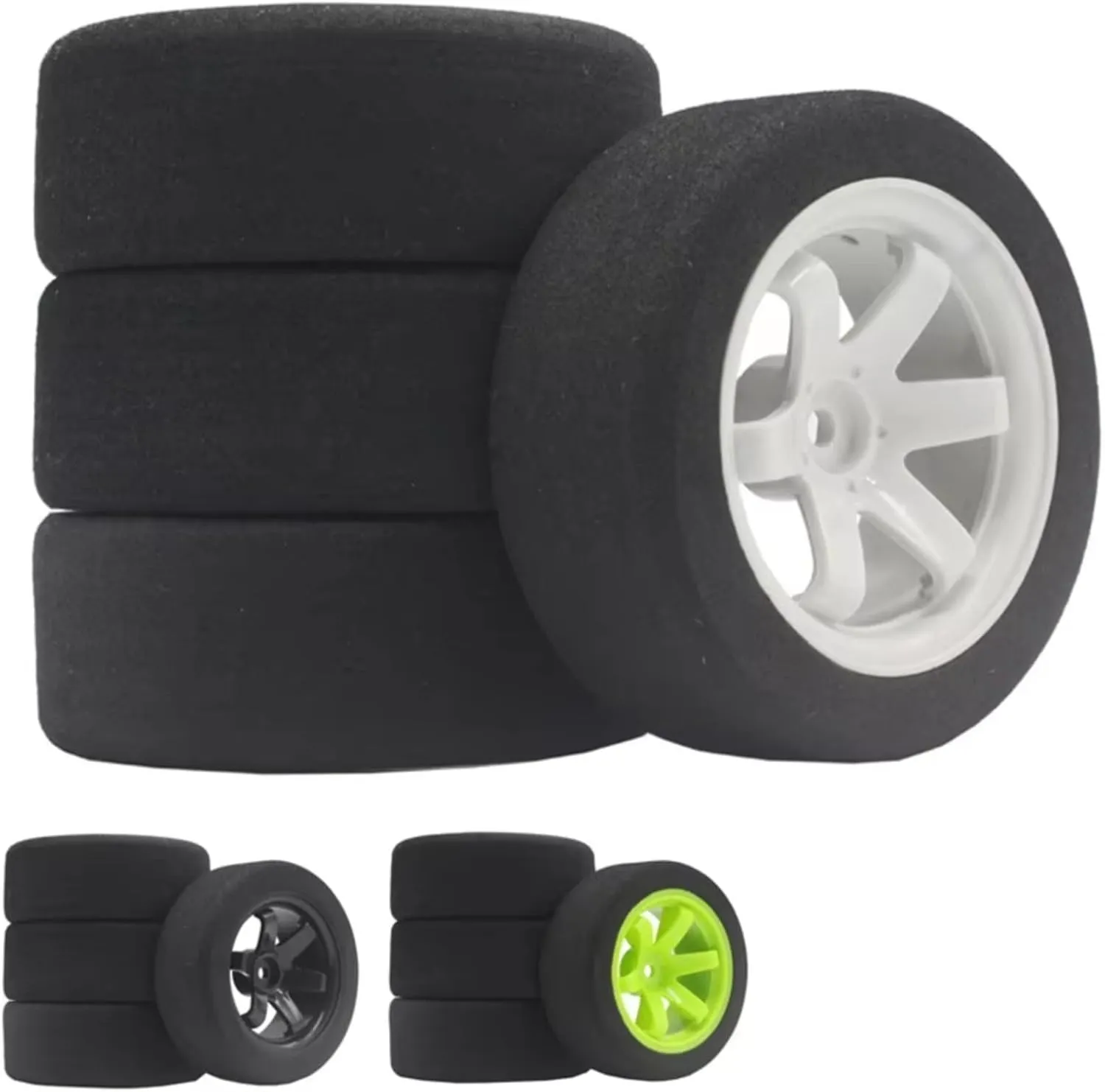 RC Car Parts for HSP 94123 for Sakura D4 Tiangong for TT02 1/10 RC Tire Professional for Racing Flat Car 6 Degrees Hub Flat Car Sponge Tire(Black)