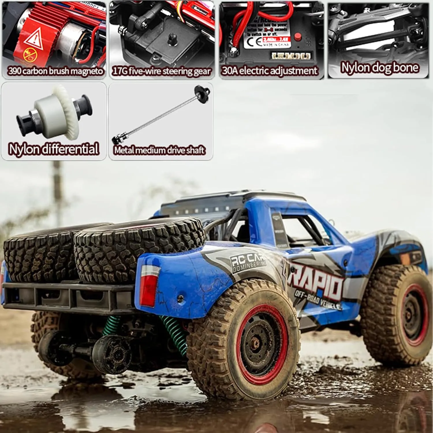 RC Cars 1:14 RC Truck 30 MPH 4WD Remote Control Car All Terrain Trophy Car for Adults Boys Toys Fast Off-Road RC Buggy Big Short Course Monster Truck with 2 Batteries (RTR)
