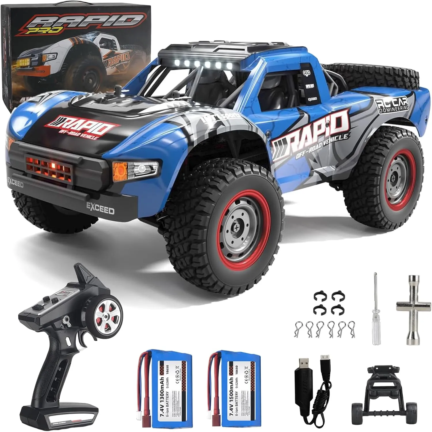 RC Cars 1:14 RC Truck 30 MPH 4WD Remote Control Car All Terrain Trophy Car for Adults Boys Toys Fast Off-Road RC Buggy Big Short Course Monster Truck with 2 Batteries (RTR)