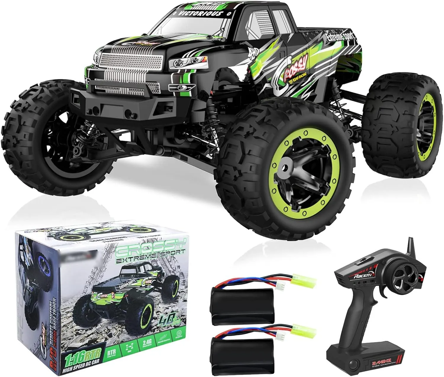 RC Cars - 1:16 Scale Remote Control Car,4WD Top Speed 45 Km/h Electric Toy Off Road 2.4GHz RC Car Vehicle Truck Crawler with Two Rechargeable Batteries for Boys Kids and Adults