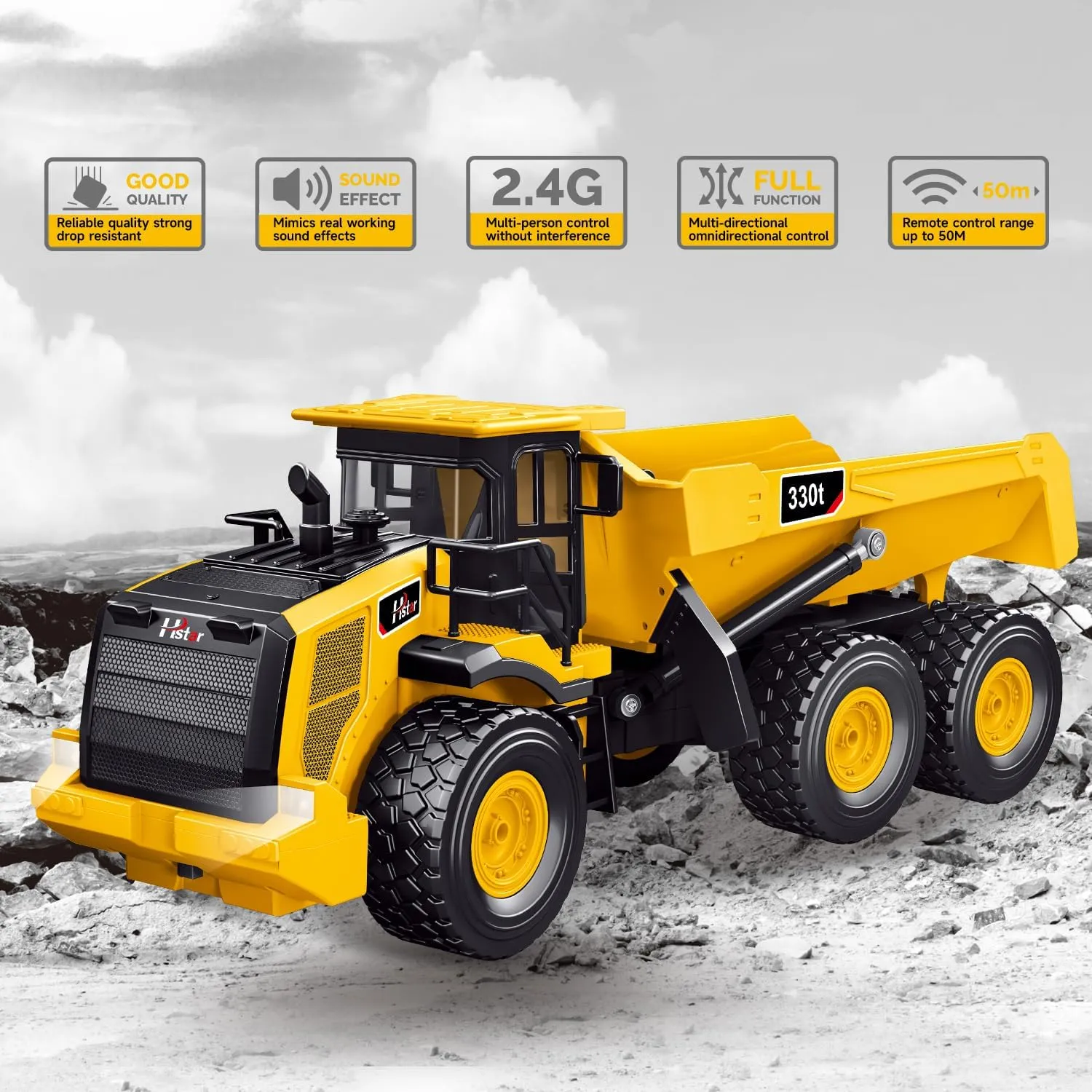 RC Dump Truck, Remote Control Dump Truck 11 Channel with Lights/Sounds/2 Batteries for Adults, RC Construction Vehicles Toys for Boys Kids, 1:16 Scale RC Dump Truck Toys