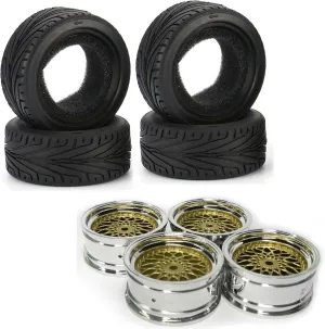 RC On-Road Car Tyres,WONFAST 4PCS 65mm Rubber Tires and Plastic Plating Wheel Rims Set 12mm Hex for 1/10 RC On Road Run-flating Racing Car Parts