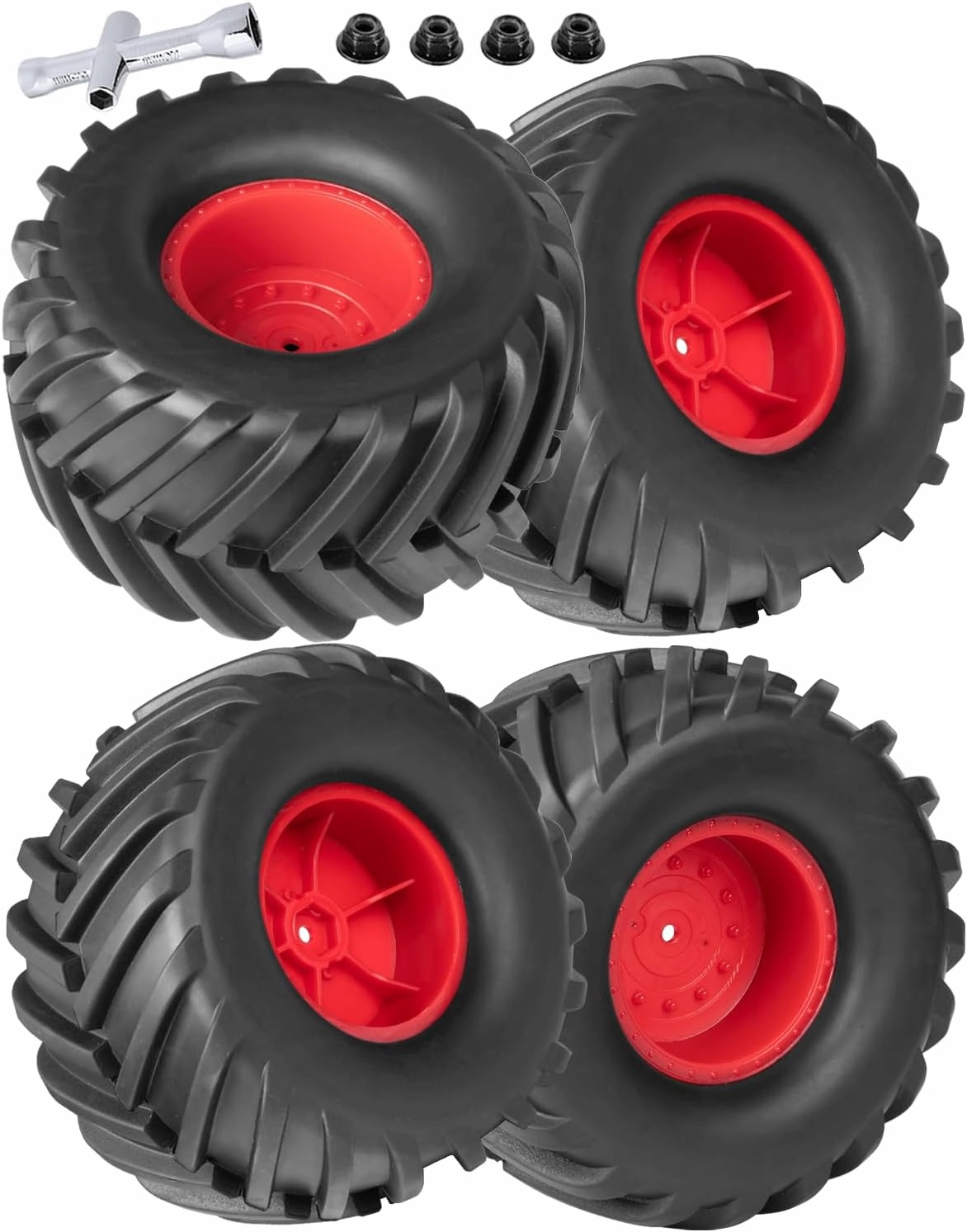 RC 12MM Truck Tires Set for 1/10 Traxxa HIMOTO HSP HPI Tamiya Kyosho RC Car,RC Wheel Rims and Wheel Tires,4PCS,Red