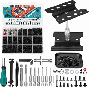 RC Car Repair Work Stand, 1100pcs RC Screw Kit and RC Screwdrivers Repair Set for Traxxas Axial Redcat Arrma HPI HSP SCX10 RC4WD 1/8 1/10 1/12 1/16 Scale RC Crawler Truck Buggy Car