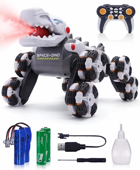 RC Car Toys for Boys 7 8 12, Remote Control Car Dinosaur Change with Spray, 2.4 GHz RC Car Monster Truck Stunt Car Vehicle, Remote Control Car Dinosaur Toys Gifts for Kids, White