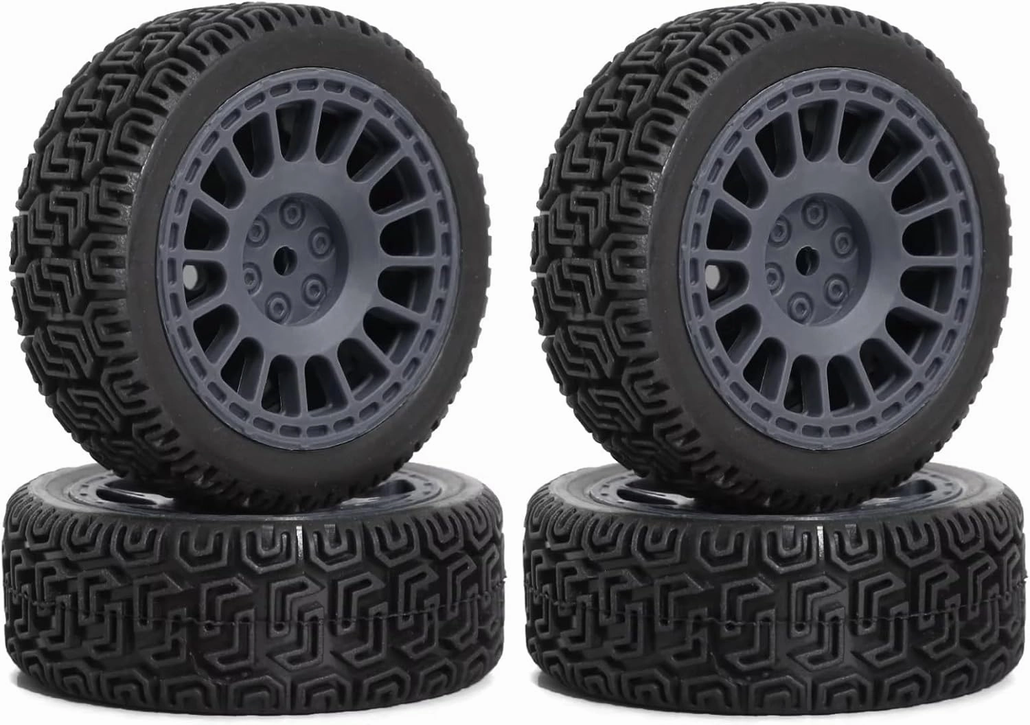 Rc Car Wheel Rim Tire Compatible with Tamiya XV01 XV02 for TT01 for TT02 1/10 RC for Rally for Racing Car Parts 68mm for Rally Tires Rubber Tire Wheel Tyre(Gray)