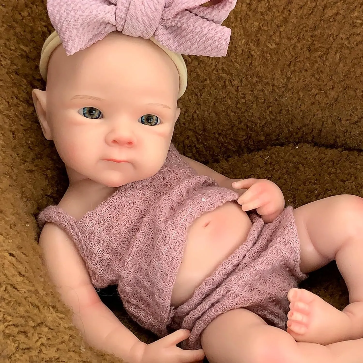 Reborn Baby Doll - 13 Inch Bettie, Anatomically Correct, Realistic Soft Silicone Doll with Dark Pink Bow Dress
