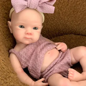 Reborn Baby Doll - 13 Inch Bettie, Anatomically Correct, Realistic Soft Silicone Doll with Dark Pink Bow Dress