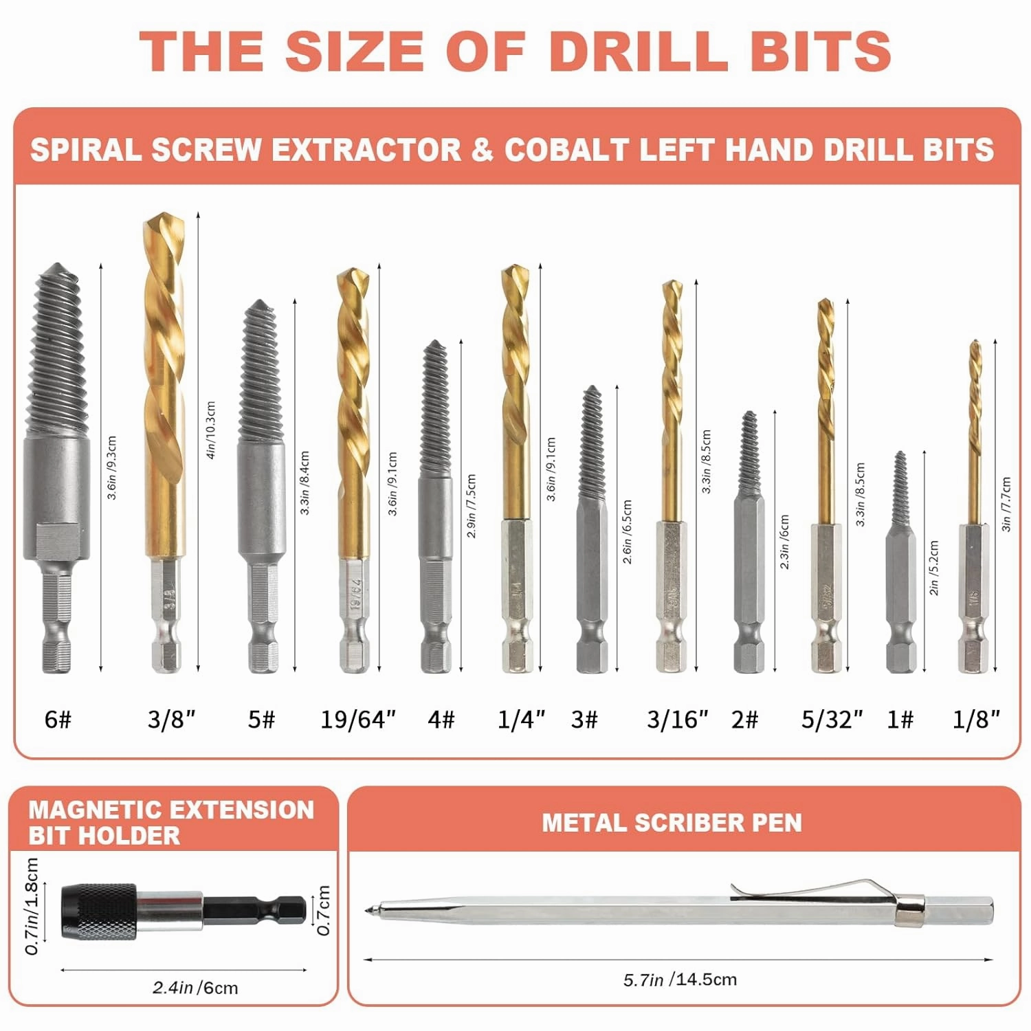 REBRA Screw Extractor and Left-Hand Drill Bit Set, Easy Out Broken Bolt Remover Reverse Cobalt HSS Steel Drill Kit, Ez Out Stripped, Rounded-Off, Damaged Bolts, Screws&Studs Removal Tool (14-Pieces)