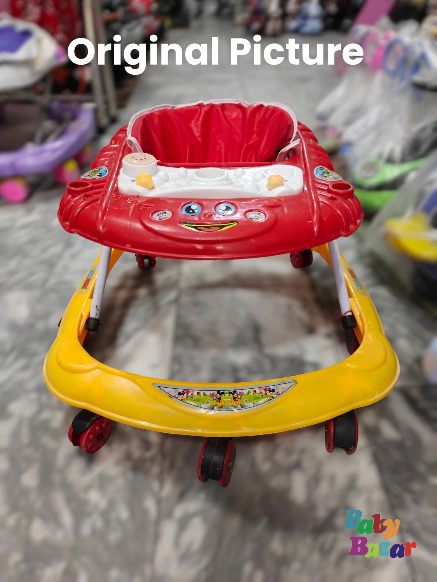Red & Yellow Baby Walker with Musical Activity Panel and Comfortable Seat