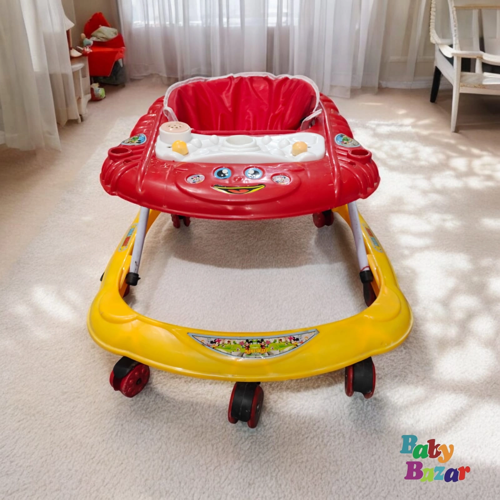 Red & Yellow Baby Walker with Musical Activity Panel and Comfortable Seat