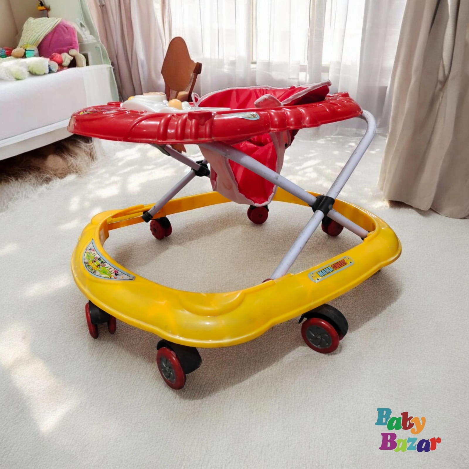 Red & Yellow Baby Walker with Musical Activity Panel and Comfortable Seat