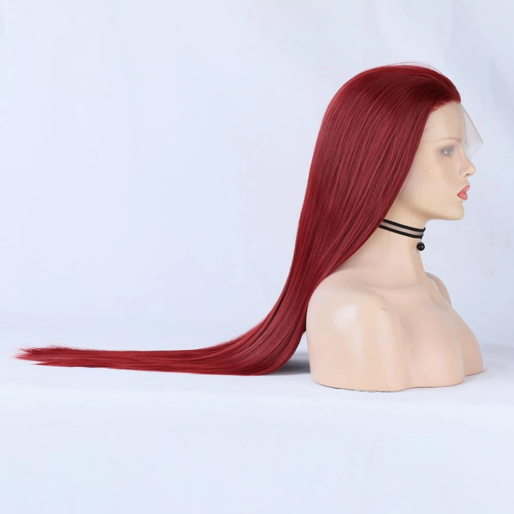 Red Lace Front Wigs Long Straight Synthetic 150% Density with Heat Resistant 13 x 4 Lace Burgundy Lace Wig 24in
