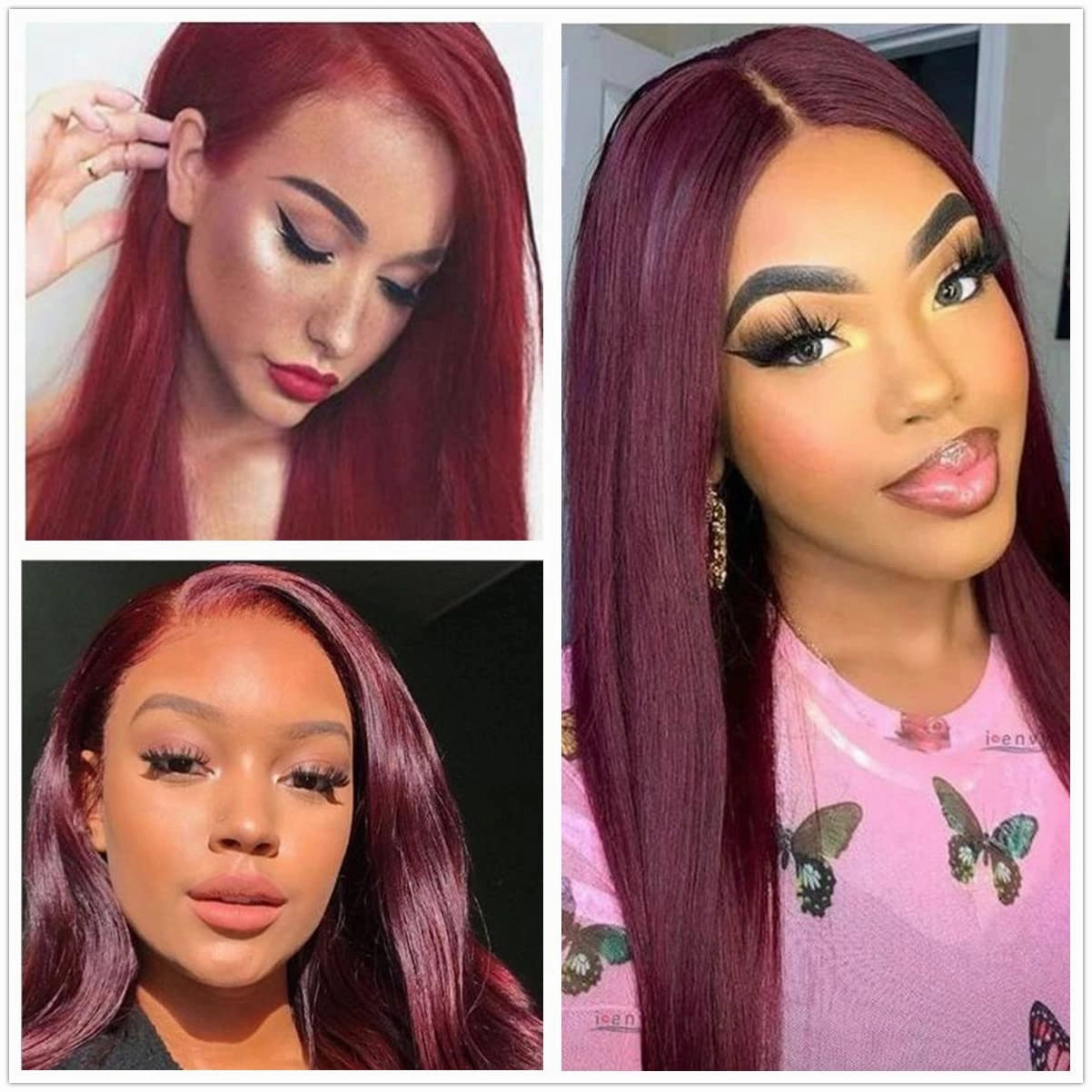 Red Lace Front Wigs Long Straight Synthetic 150% Density with Heat Resistant 13 x 4 Lace Burgundy Lace Wig 24in