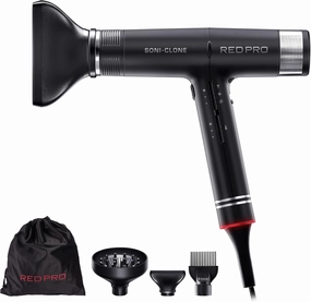 RED Pro Hair Dryer Soni-Clone 110,000 RPM High Speed BLDC Motor Dryer, Strong Air Flow for Fast Drying, Lightweight with Luxury Home & Travel Pouch, Magnetic Nozzle Hair Pik, Diffuser & Concentrator