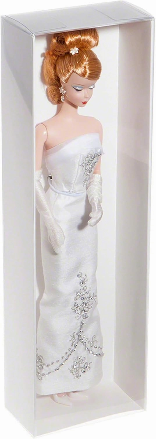 Redoll Clear Folding Display Box with White Liners and White Elastic for 11-12 inch Dolls or Action Figures, 4" W x 2.25" D x 13" H, Pack of 3