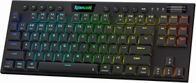 Redragon K621 Horus TKL Wireless RGB Mechanical Keyboard, 5.0 BT/2.4 Ghz/Wired Three Modes 80% Ultra-Thin Low Profile BT Keyboard w/Dedicated Media Control & Linear Red Switches, Black