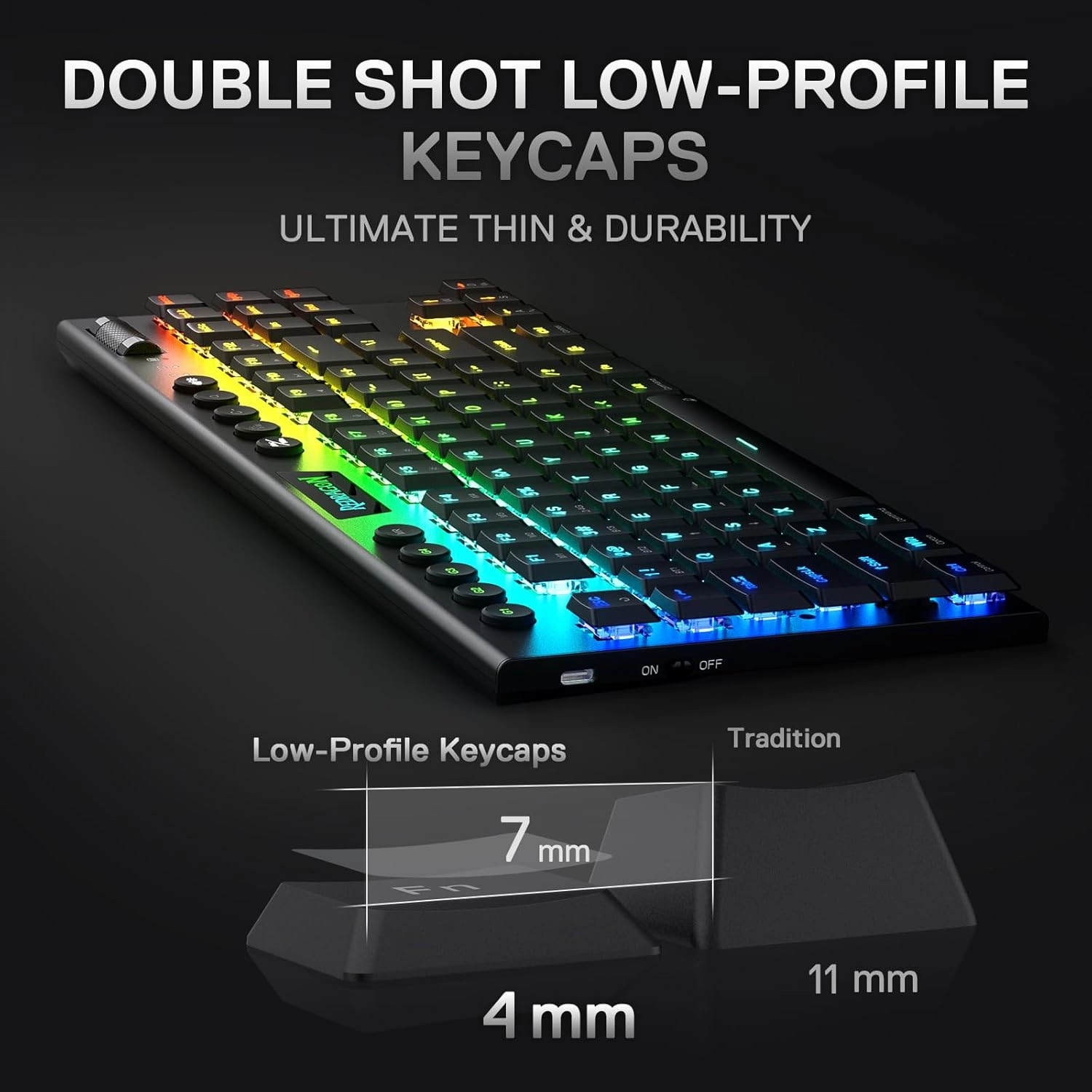 Redragon K621 Horus TKL Wireless RGB Mechanical Keyboard, 5.0 BT/2.4 Ghz/Wired Three Modes 80% Ultra-Thin Low Profile BT Keyboard w/Dedicated Media Control & Linear Red Switches, Black