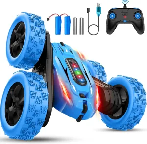 Remote Control Car, 2.4GHz RC Stunt Cars, Double-Sided 360 ° Flipping Rotating RC Cars with Colorful LED Lights, 4WD RC Toy Cars for Boys Age 8-12 and Boys Girls Present (Blue)