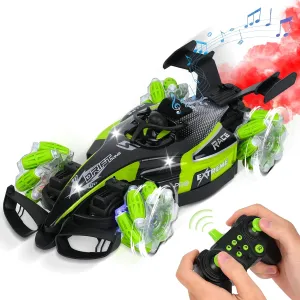 Remote Control Car, 360°Rotation F1 Remote Control Car, 1:12 Scale All-Terrain RC Cars 15  km/h, 2.4GHz with Lights Music & Spray, RC Cars for Kids & Adults (Green #2)