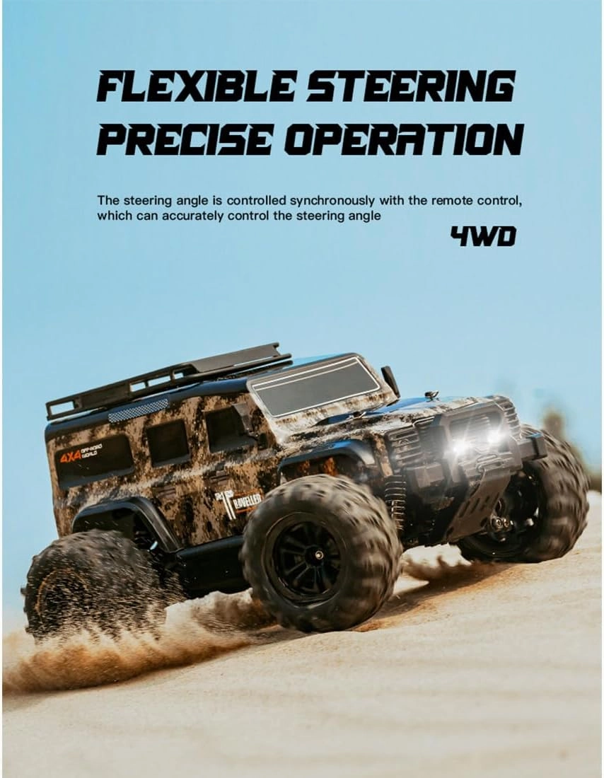 Remote Control Military Car with Lights, 1/16 Scale Full-Proportional RC Electric Mini Climbing Car, RC Off-Road Vehicle Model Creative Gifts for Adults - RTR