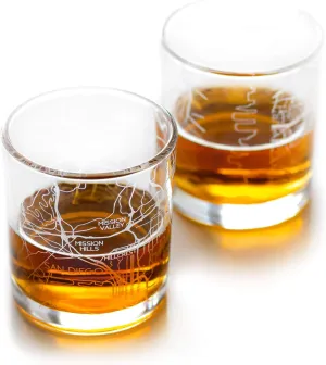 RESSCU San Diego Laser Etched Map Whiskey Glasses, Set of 2 with Gift Box, Unique Gift, City Map Glass