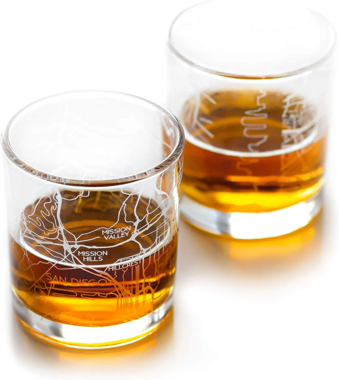 RESSCU San Diego Laser Etched Map Whiskey Glasses, Set of 2 with Gift Box, Unique Gift, City Map Glass