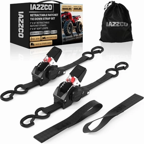 Retractable Ratchet Tie Down Straps - 1 Inch x 10 Feet (1800 LB Break Strength) Heavy Duty Self Retracting Ratchet Straps, for Trucks/ATV/Motorcycle/Cargo/Household（Black/2 Pack）
