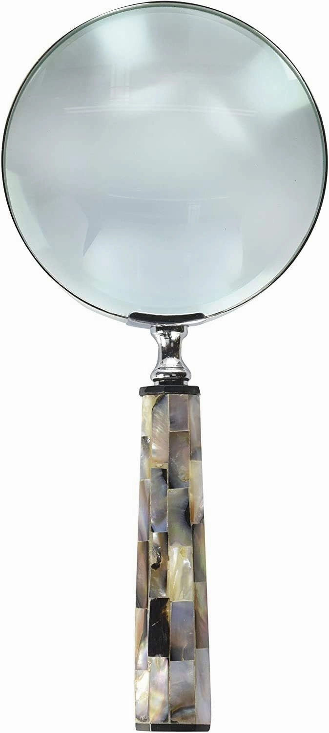 RII Magnifying Glass with Mother of Pearl Handle, Handheld 10x Magnifying Glass Lens, Antique Magnifier, Reading, Inspection, Coin & Stamp, Astrologer, Low Sight Elderly Collectible Décor Gift 4"