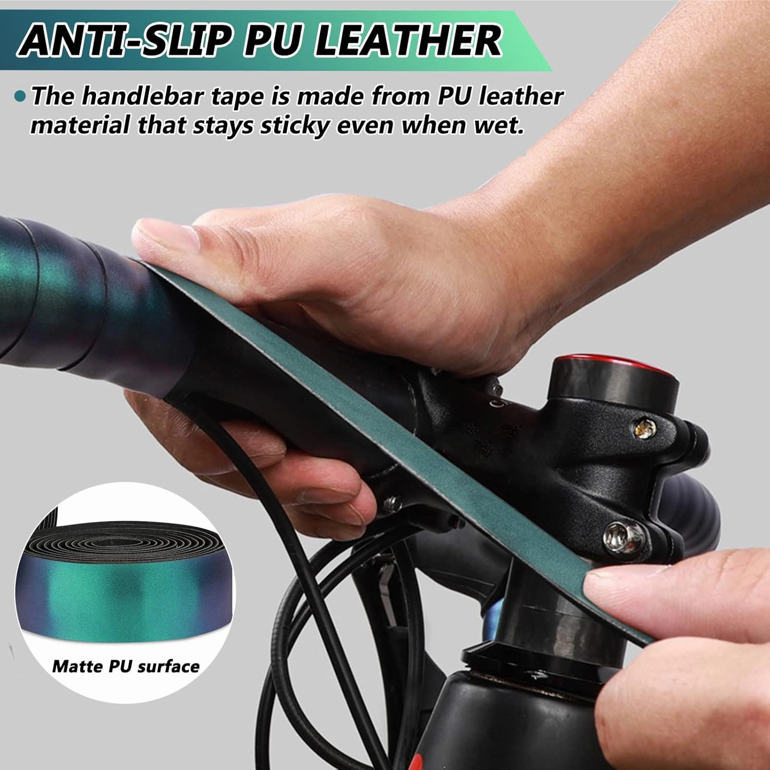 Road Bike Handlebar Tape, Bicycle Bar Tape, PU Leather   EVA, Gradient Aurora Green Cycling Handle Grip Wrap - 2 Rolls