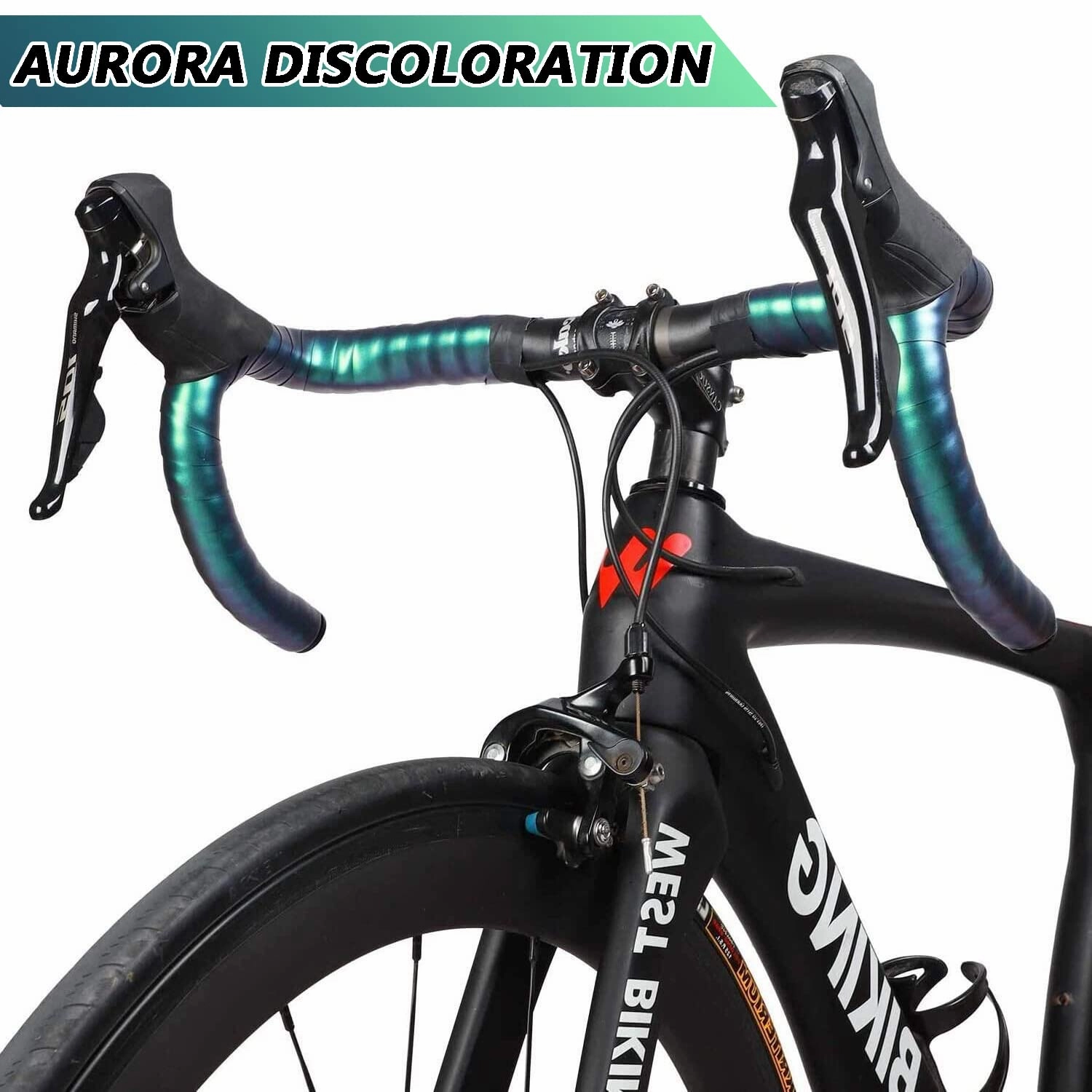 Road Bike Handlebar Tape, Bicycle Bar Tape, PU Leather   EVA, Gradient Aurora Green Cycling Handle Grip Wrap - 2 Rolls