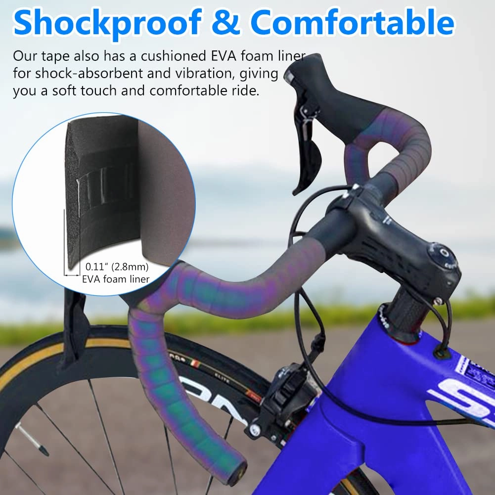 Road Bike Handlebar Tape, Bicycle Bar Tape, PU Leather   EVA, Reflective Cycling Handle Grip Wrap - 2 Rolls