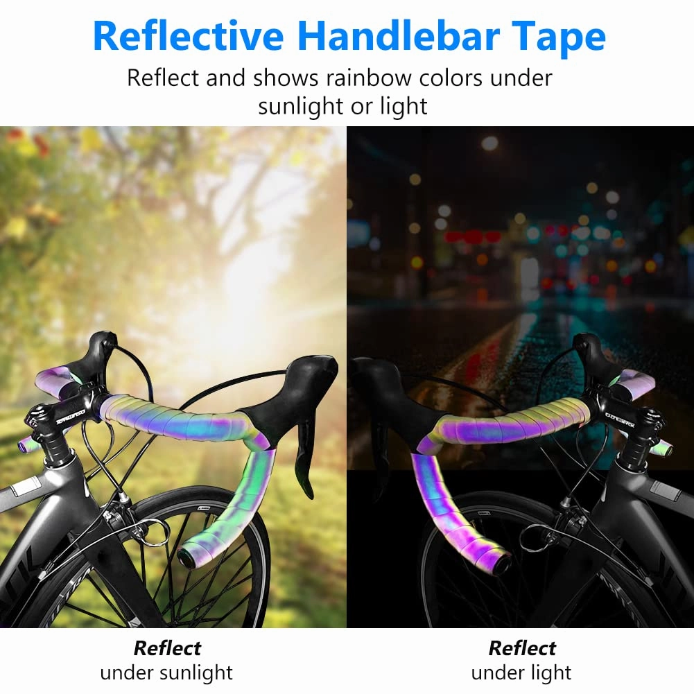 Road Bike Handlebar Tape, Bicycle Bar Tape, PU Leather   EVA, Reflective Cycling Handle Grip Wrap - 2 Rolls
