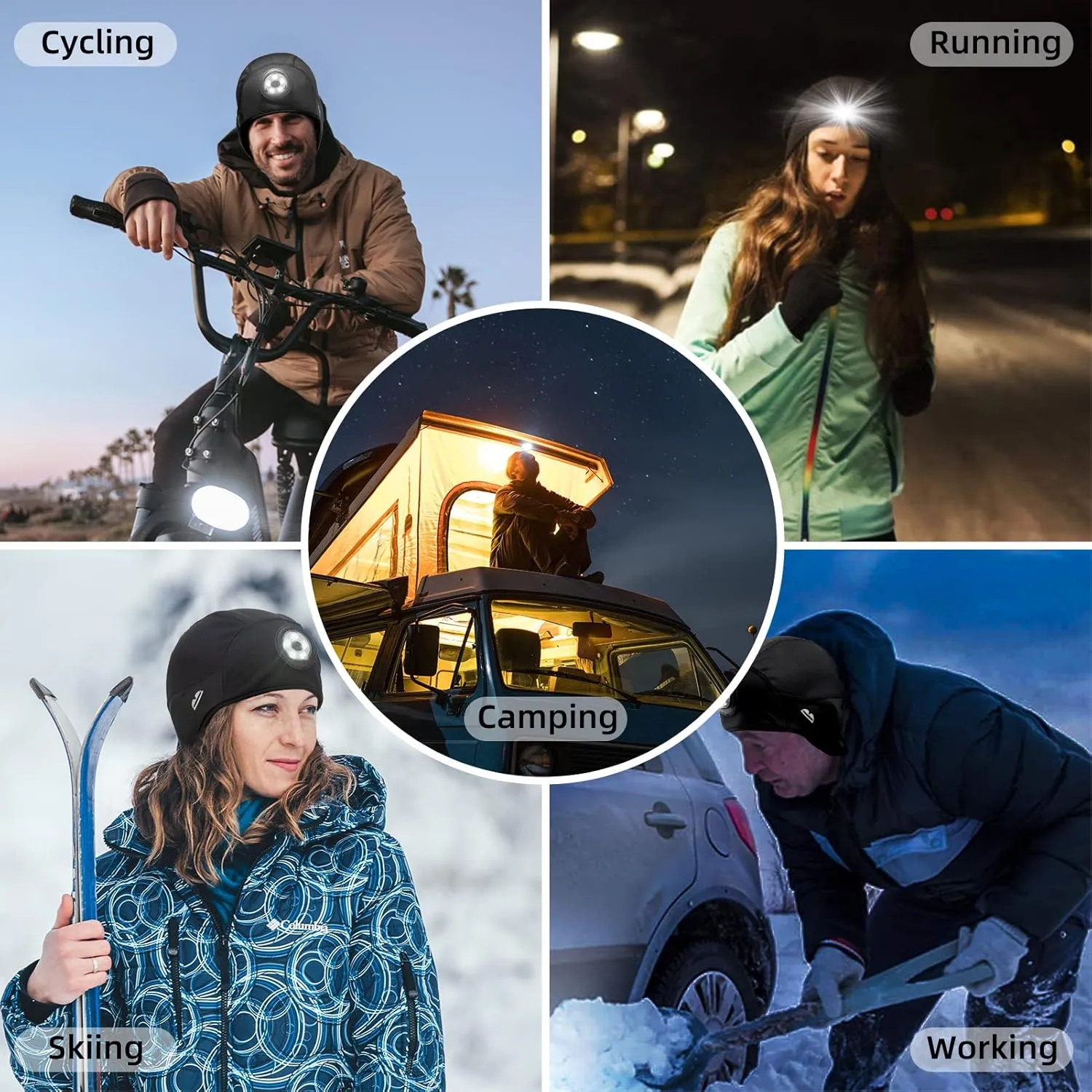 ROCKBROS Skull Cap Helmet Liner Winter Thermal Cycling Caps for Men Women Running Beanies Hat with Glasses Holes