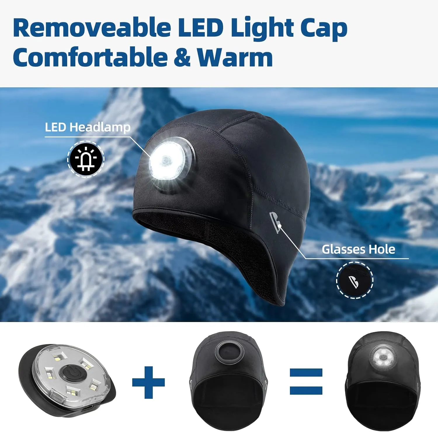 ROCKBROS Skull Cap Helmet Liner Winter Thermal Cycling Caps for Men Women Running Beanies Hat with Glasses Holes