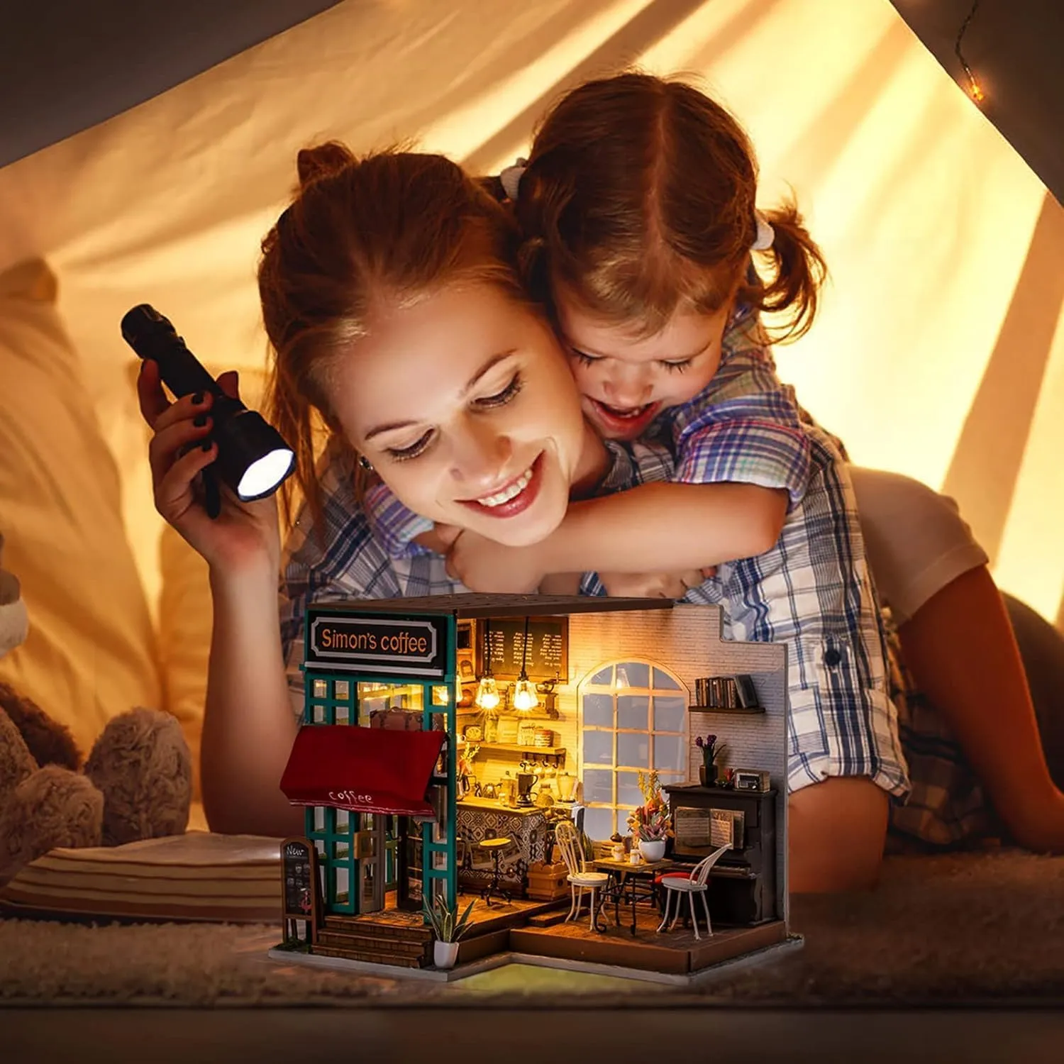 Rolife DIY Miniature Cafe House Kit for Adults to Build, Tiny House Making Kit with Furniture, Halloween/Christmas Decorations/Gifts