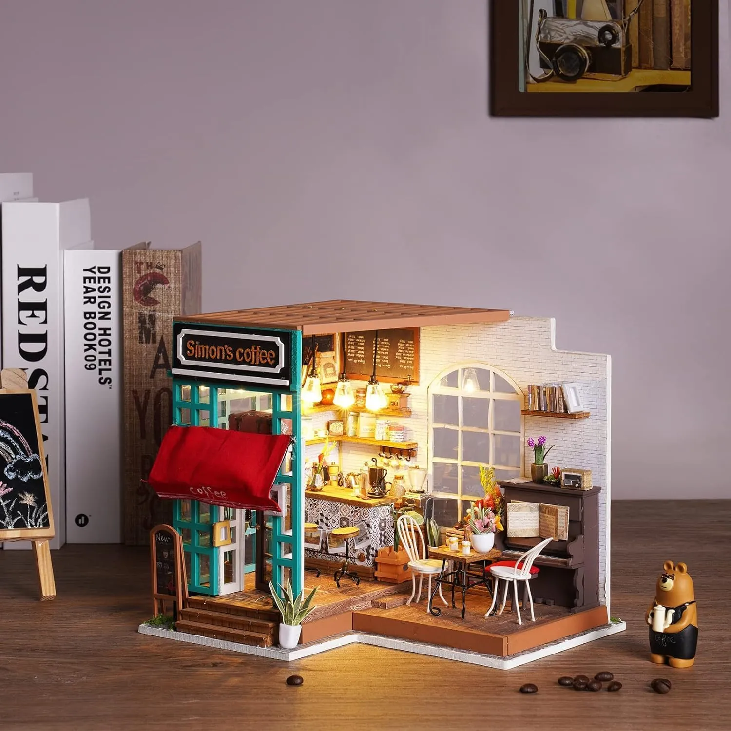Rolife DIY Miniature Cafe House Kit for Adults to Build, Tiny House Making Kit with Furniture, Halloween/Christmas Decorations/Gifts