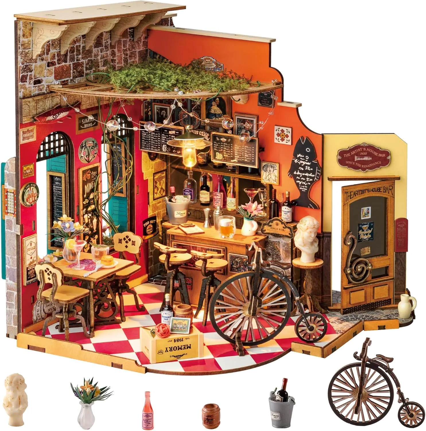 Rolife DIY Miniature House Kit for Adults, Mini Wooden Dollhouse Kit, Tiny House Diorama Building Kits-Birthday Christmas Craft Hobbies Gift for Teens Kids (Cheers Bar & Dining)