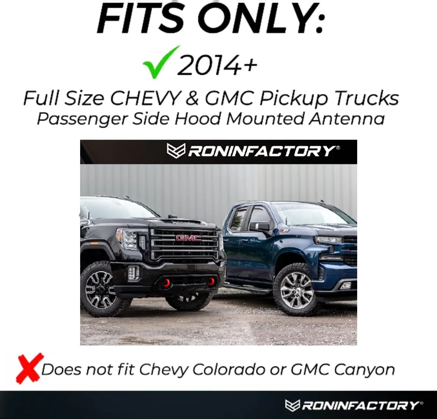 RONIN FACTORY Truck Antenna for Chevy Silverado & GMC Sierra Accessories 2014  Anti Theft - Carwash Safe Short Replacement Antenna (12 Inch Flexible)